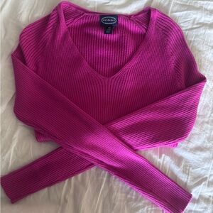 Scoop brand, V-Neck, ribbed and very soft,
 fitted top.Womens XS in bright pink.